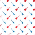 Red Blue Guitar Silhouettes Seamless Pattern