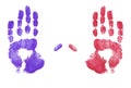 Red and blue hand prints Royalty Free Stock Photo