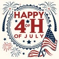 Red Blue Happy 4th of July Vector Poster Fireworks Royalty Free Stock Photo