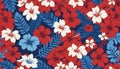 Red and blue Hawaiian patterns in a sleek flat design