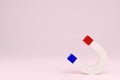Red and blue horseshoe magnet on light pink background, top view. Space for text. 3d render.