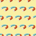 Red blue horseshoe magnet seamless pattern. Vector isometric illustration. Science concept background Royalty Free Stock Photo