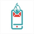 Red and blue hot mail on smartphone vector icon. Royalty Free Stock Photo