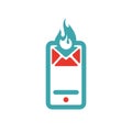 Red and blue hot mail on smartphone vector icon. Royalty Free Stock Photo