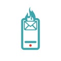 Red and blue hot mail on smartphone vector icon. Royalty Free Stock Photo