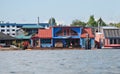 Red and blue houseboat