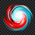 Red and blue hurricane symbol on dark transparent background