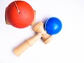 Red and blue Kendama japanese toys, isolated on white, competition concept