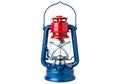 A red and blue lantern isolated on white background, with a handle on top Royalty Free Stock Photo