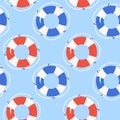 Red and blue life buoy seamless pattern. Summer beach background for print, fabric, textile, wrapping paper. Royalty Free Stock Photo