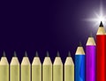 Red, Blue and Lilac Pencils Stands out from the Yellow Ones. Leadership, Winner, Successful Concept. Royalty Free Stock Photo