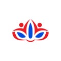 Red and blue lotus and people symbol logo design