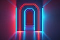 red blue neon light, illuminated corridor, tunnel, ultraviolet light abstract Royalty Free Stock Photo
