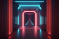 red blue neon light, illuminated corridor, tunnel, ultraviolet light abstract Royalty Free Stock Photo