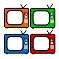 Red, blue, orange and green retro tv drawing. Flat style vector. Television icon, symbol isolated on white background. Multimedia