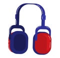 Red and blue over-ear headphones vector illustration. Modern audio equipment, music listening device