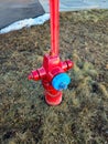 a fire hydrant in winter with long red stem snow marker for cold climates Royalty Free Stock Photo