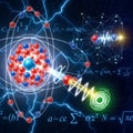 Red and blue particles, representing protons and neutrons, surrounded Royalty Free Stock Photo
