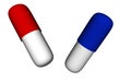 Red and blue pill on a white background. Treatment of patients in medical facilities, hospitals. Antibiotics. Prescribed Royalty Free Stock Photo
