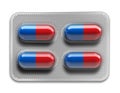 Red and blue pills in blister packaging isolated on white background Royalty Free Stock Photo