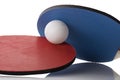 Red and Blue Ping Pong Paddles - Ball in between Royalty Free Stock Photo