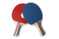 Red and Blue Ping Pong Paddles - Handles Facing Camera - Overhead Royalty Free Stock Photo