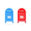 Red and blue post boxes Royalty Free Stock Photo