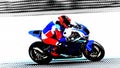 Red and blue racing motorbike pop art style