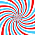 Red and blue radial twisted stipes, vortex effect, pinwheel pattern. Circus, carnival or festival background. Bubble gum Royalty Free Stock Photo