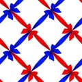 Red and blue ribbons and bows grid seamless pattern background i