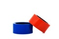 Red and blue rolls of duct tape isolated on white background. Royalty Free Stock Photo