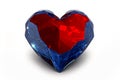 Red and blue ruby saphire natural stone glossy glance futuristic heart on white background