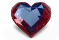 Red and blue ruby saphire natural stone glossy glance futuristic heart on white background