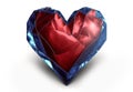 Red and blue ruby saphire natural stone glossy glance futuristic heart on white background