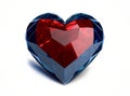 Red and blue ruby saphire natural stone glossy glance futuristic heart on white background