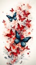 Red, Blue, and Silver Butterflies: A Modern Illustration