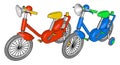 Red and blue small bike, illustration, vector