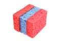 Red and blue sponges for sanitary work, washing dishes, cleaning the bathroom and other household needs. The need for disinfection Royalty Free Stock Photo