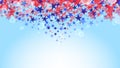 Red and blue stars with bokeh isolated on light blue background vector Royalty Free Stock Photo