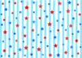 Red and Blue Stars Pattern in Background with Light Blue Watercolor Stripes Pattern