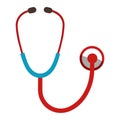 A red and blue stethoscope is shown against a white background Royalty Free Stock Photo
