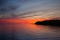 red and blue sunset on the sea - burning dramatic sky at evening in baltic sea Royalty Free Stock Photo