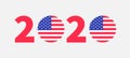 2020 red blue text. Vote President election day. Badge button icon with American flag Star and strip. Voting concept. Invitation