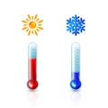 Red and blue thermometers with Sun and Snowflake