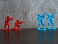 Toy soldiers on woodwn table Royalty Free Stock Photo