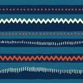 Red and blue tribal doodle pattern. Seamless vector background abstract horizontal lines, zigzag, dots, stripes. Texture for Royalty Free Stock Photo