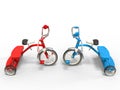 Red and blue tricycles