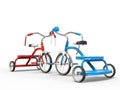 Red and blue tricycles