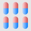 Red and blue Vector illustration of a blister pack of pills isolated on a gray background