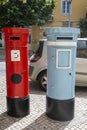 Red and Blue vintage mailboxes